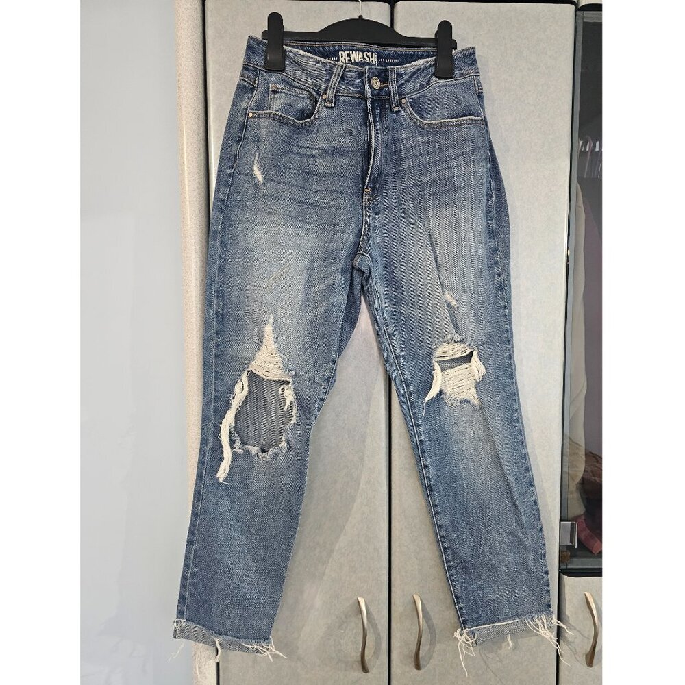 REWASH Relaxed Distressed Mom Jeans, Size 5 / 27